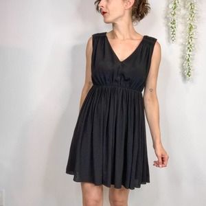 MADEWELL black mini dress v-neck v-back empire waist tie back 2393